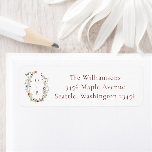 Boho Nature Wildflowers Monogram Return Address Label