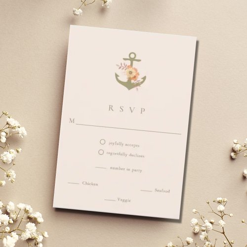 Boho Nautical Anchor Wedding RSVP Response Card