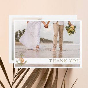 Boho Nautical Beach Photo Wedding Thank You Card