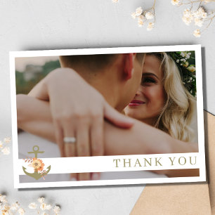 Boho Nautical Beach Photo Wedding Thank You Card