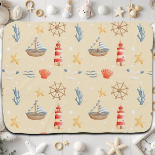 Boho Nautical Boat Lighthouse Pattern Baby Blanket