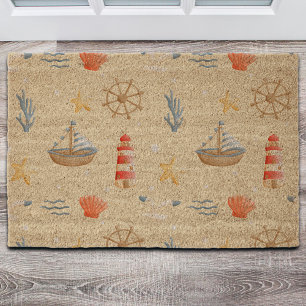 Boho Nautical Boat Lighthouse Pattern Fiber Doormat