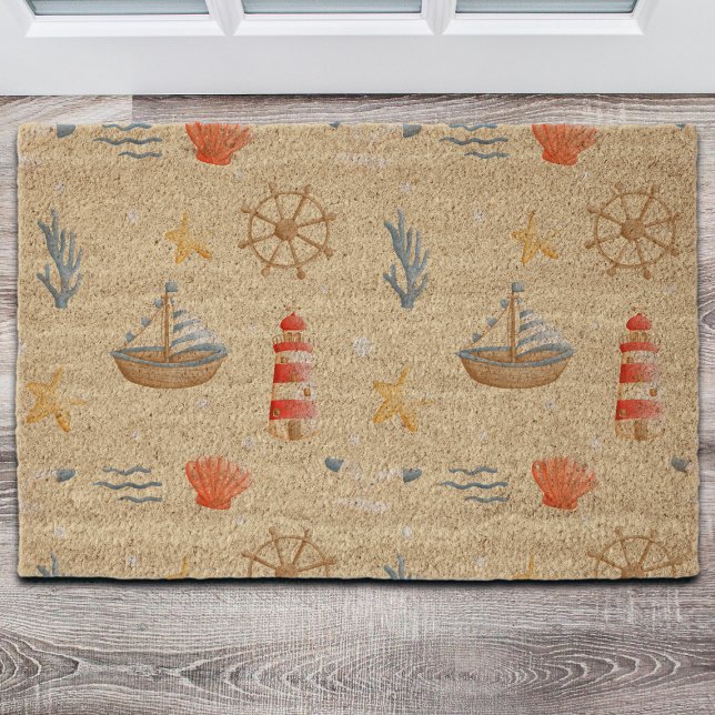 Boho Nautical Boat Lighthouse Pattern Fiber Doormat (Creator Uploaded)