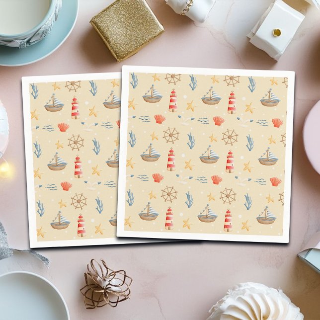 Boho Nautical Boat Lighthouse Pattern Napkins (Creator Uploaded)