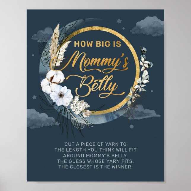 Boho navy and gold foil How big Mommy's belly game Poster (Front)