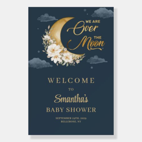 Boho navy and gold moon Baby Shower Welcome  Foam Board