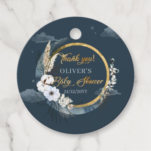 Boho Navy and gold moon pampas Over the moon Favor Tags