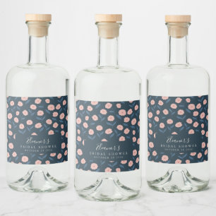Boho Navy and Pink Floral Custom Bridal Shower  Liquor Bottle Label