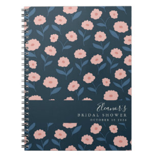 Boho Navy and Pink Floral Custom Bridal Shower Notebook