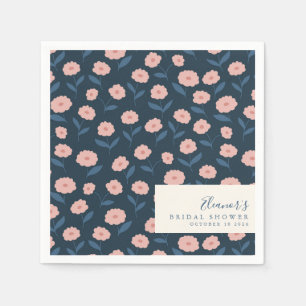 Boho Navy and Pink Floral Pattern Bridal Shower Napkins