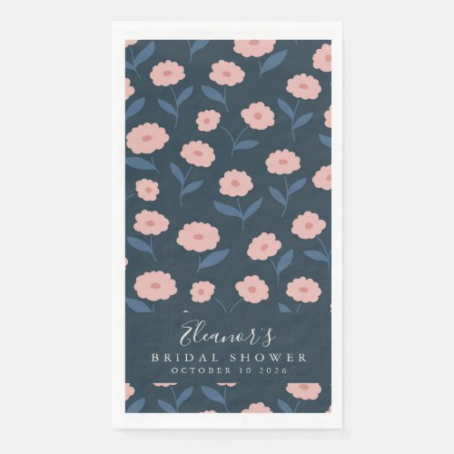 Boho Navy and Pink Floral Pattern Bridal Shower  Paper Guest Towels