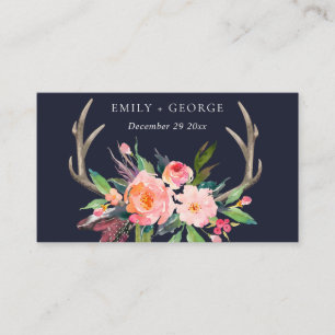 BOHO NAVY BARN BLUSH ANTLER FLORAL WEDDING WEBSITE BUSINESS CARD