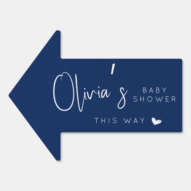 Boho navy blue baby shower this way arrow sign (Front)