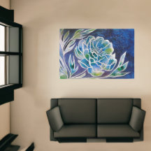 Boho Navy Blue Celestial Dahlia Floral Watercolor