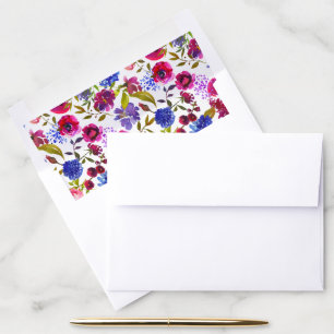 Boho Navy Blue Cranberry Floral Wedding Envelope Liner