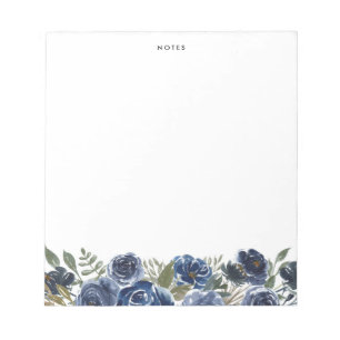 Boho Navy Blue Roses and Peonies Personalized Notepad