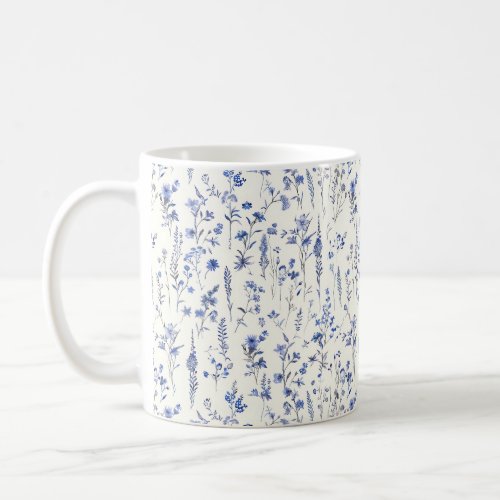 Boho Navy Blue Watercolor Wildflowers  Coffee Mug