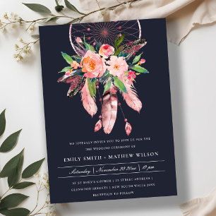 BOHO NAVY BLUSH ANTLER DREAM CATCHER FLORA WEDDING INVITATION