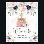 Boho Navy Blush Travel Bridal Shower Welcome Poster<br><div class="desc">This feminine welcome poster features beautiful hand-painted vintage suitcase and a globe,  a pretty dreamcatcher adorned with blush,  navy and champagne flowers and modern lettering. Click the "customize further" button if you wish to re-arrange and format the style and placement of the text.</div>