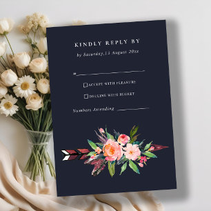 BOHO NAVY COUNTRY BLUSH ARROW FLORAL WEDDING RSVP