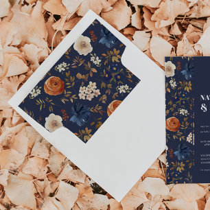 Boho Navy Floral Wedding Envelope Liner