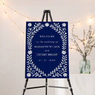 Boho Navy Floral Wedding Welcome Sign