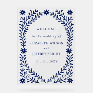 Boho Navy Floral Wedding Welcome Sign