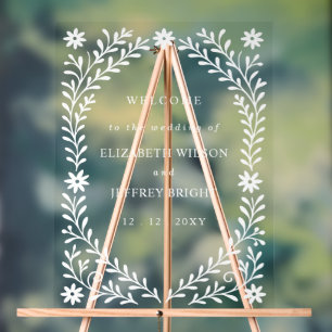 Boho Navy Floral Wedding Welcome Sign