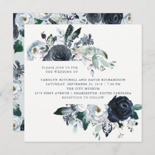 Boho Navy Peony Floral Wedding Invitation