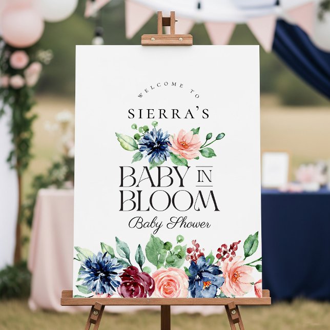 Boho Navy Pink Floral Baby in Bloom Baby Shower Foam Board (Creator Uploaded)