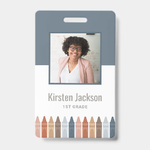 Boho Navy Teacher Name Tag Photo ID Badge