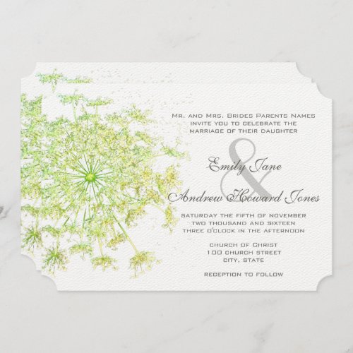 Boho Neo Mint Green Queen Annes Lace Wedding Invitation