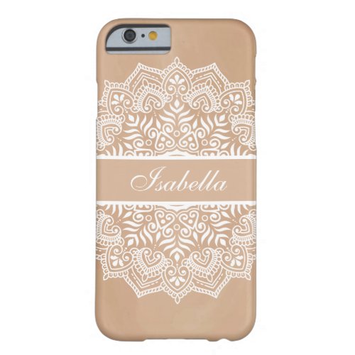 Boho Neutral and White Mandala Custom Name Barely There iPhone 6 Case