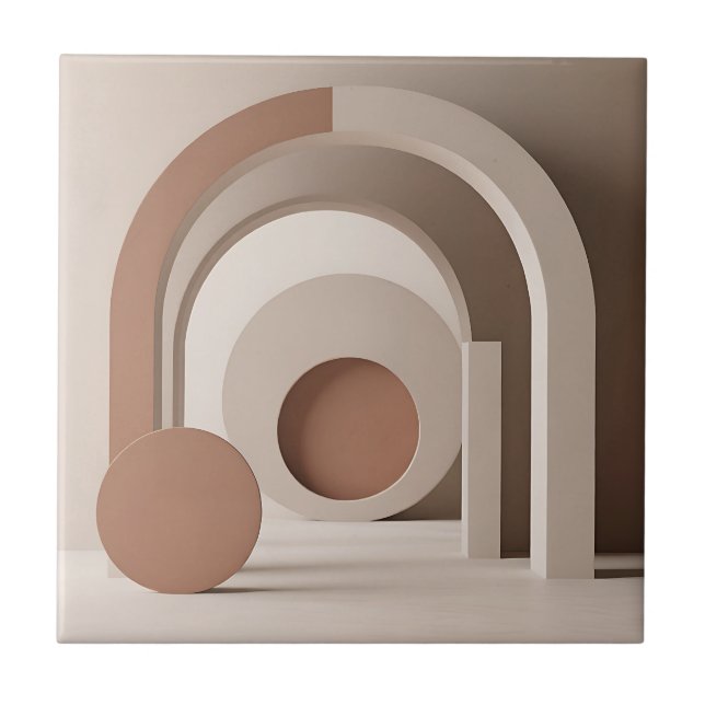 Boho Neutral Arch Geometric Modern  Ceramic Tile (Front)