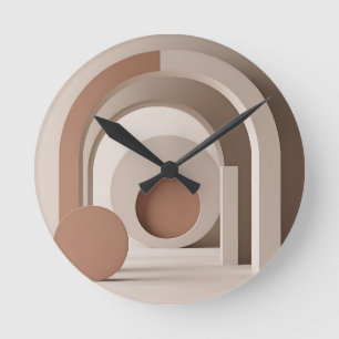Boho Neutral Arch Geometric Modern Round Clock