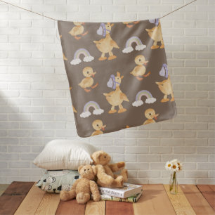 Boho Neutral Baby Blanket with Baby Ducks
