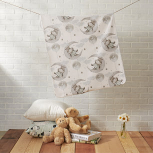 Boho Neutral Baby Blanket with Baby Hippos