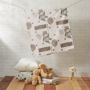 Boho Neutral Baby Blanket with Baby Hippos