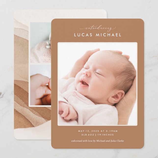 Boho Neutral Beige Watercolor Modern Announcement (Front/Back)