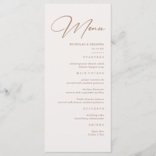 Boho Neutral Champagne Wedding Menu 