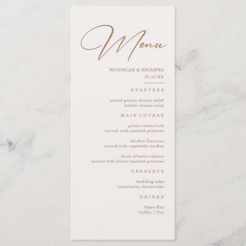 Boho Neutral Champagne Wedding Menu