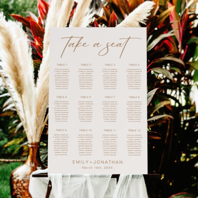 Boho Neutral Champagne Wedding Seating Chart Foam Board (Creator Uploaded)