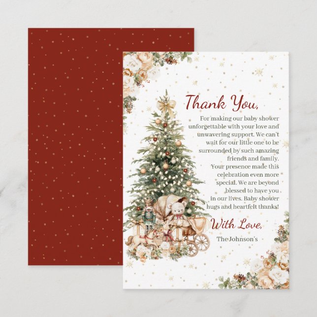 Boho Neutral Christmas Baby Shower Thank You Card (Front/Back)