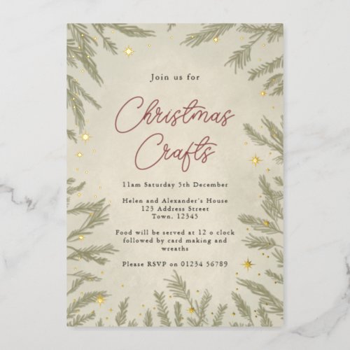Boho neutral Christmas Crafts Foil Invitation