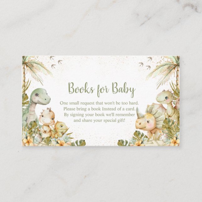Boho Neutral Dinosaur Baby Shower, Books for Baby Enclosure Card (Front)