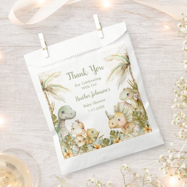 Boho Neutral Dinosaur Baby Shower Favor Bag (Clipped)