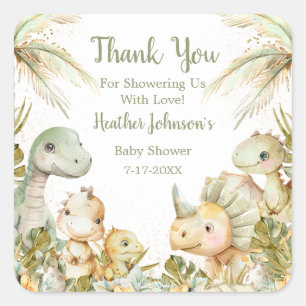 Boho Neutral Dinosaur Baby Shower Square Sticker