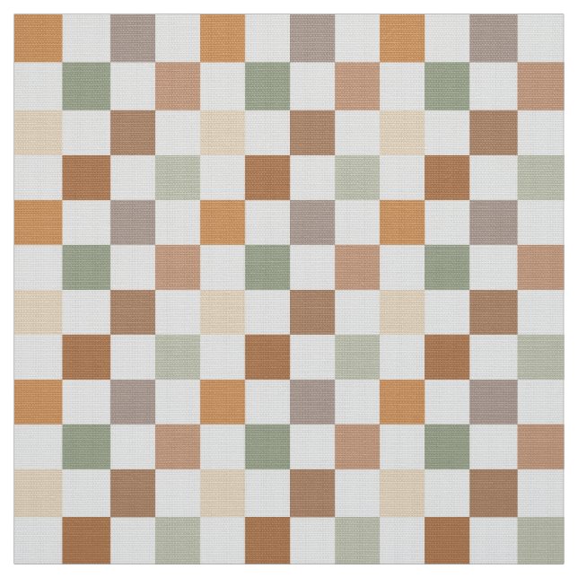 Boho Neutral Earthy Checker Checkerboard Checkered Fabric (Swatch)