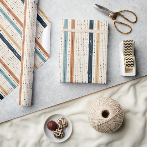 Boho neutral earthy navy rusty pastel blue stripes wrapping paper