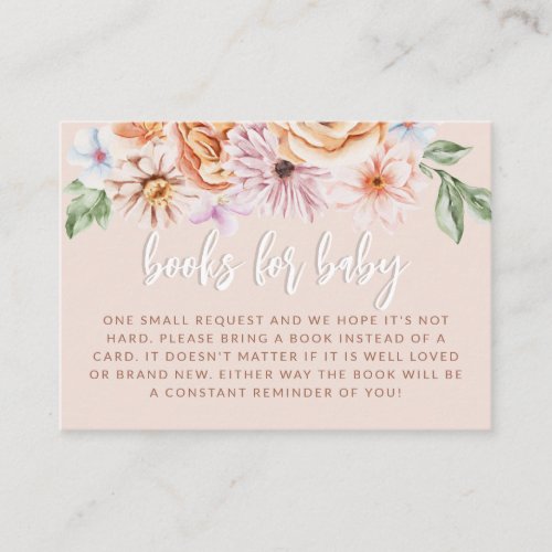 Boho Neutral Floral Baby Shower Books for Baby Enclosure Card